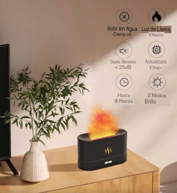 Humidificador Chimenea de Aromaterapia + Luz Nocturna Estilo Llama